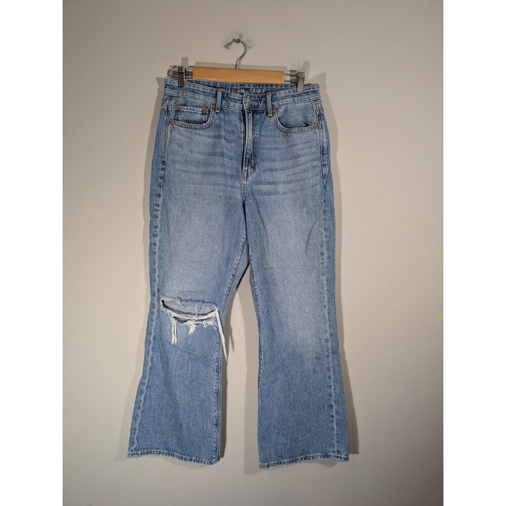 American Eagle Womens Highest Rise 90s Flare Jeans Sz 10 Short Y2K Baddie Ripped